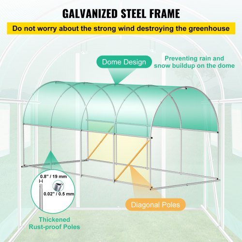 148 X 66 X 66 Ft Portable Plant Hot House Galvanized Steel Hoops 8 RollUp Windows  Zippered Door 3