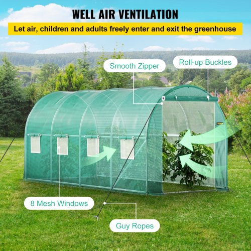 148 X 66 X 66 Ft Portable Plant Hot House Galvanized Steel Hoops 8 RollUp Windows  Zippered Door 5