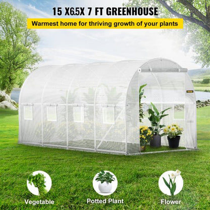 WalkIn Greenhouse 15 X 65 X 7 Ft Waterproof PE Cover Sturdy Galvanized Frame 8 Mesh Windows  Zipper 2