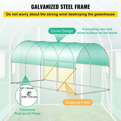 WalkIn Greenhouse 15 X 65 X 7 Ft Waterproof PE Cover Sturdy Galvanized Frame 8 Mesh Windows  Zipper 3