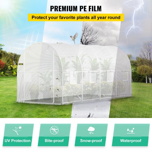WalkIn Greenhouse 15 X 65 X 7 Ft Waterproof PE Cover Sturdy Galvanized Frame 8 Mesh Windows  Zipper 4