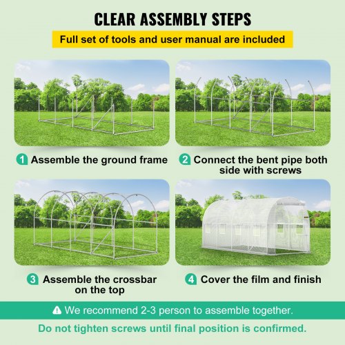 WalkIn Greenhouse 15 X 65 X 7 Ft Waterproof PE Cover Sturdy Galvanized Frame 8 Mesh Windows  Zipper 6