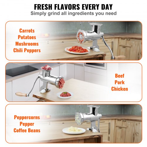 Stainless Steel Manual Meat Grinder Hand Operated Meat Grinding Machine With Tabletop Clamp 2 Grind 6