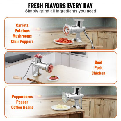 Stainless Steel Manual Meat Grinder Hand Operated Meat Grinding Machine With Tabletop Clamp 2 Grind 6