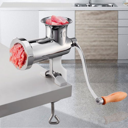 Stainless Steel Manual Meat Grinder, Hand Operated Meat Grinding Machine with Tabletop Clamp, 2 Grinding Plates