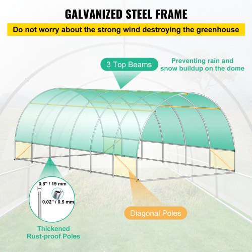 20x10x7 Ft WalkIn Tunnel Greenhouse Portable Plant Hot House With Galvanized Steel Hoops 3 Top Beam 3