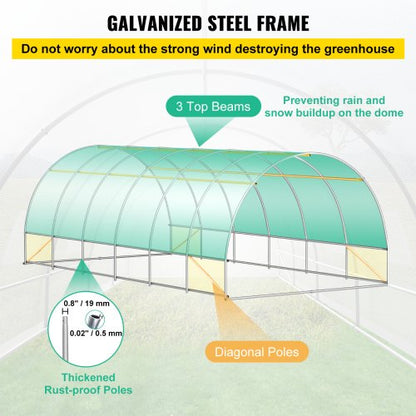 20x10x7 Ft WalkIn Tunnel Greenhouse Portable Plant Hot House With Galvanized Steel Hoops 3 Top Beam 3