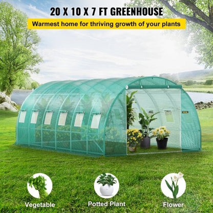 20x10x7 Ft WalkIn Greenhouse Portable Plant Hot House With Galvanized Steel Hoops 3 Top Beams 2 Zip 2