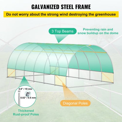 20x10x7 Ft WalkIn Greenhouse Portable Plant Hot House With Galvanized Steel Hoops 3 Top Beams 2 Zip 3