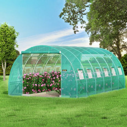 20x10x7 ft Walk-In Greenhouse, Portable Plant Hot House with Galvanized Steel Hoops, 3 Top Beams, 2 Zippered