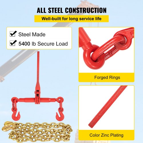 516 Grade 80 Chain Binder Set 6600LBS Capacity Tie Down Kit With 21 Chains  Grab Hooks  Ideal For T 3