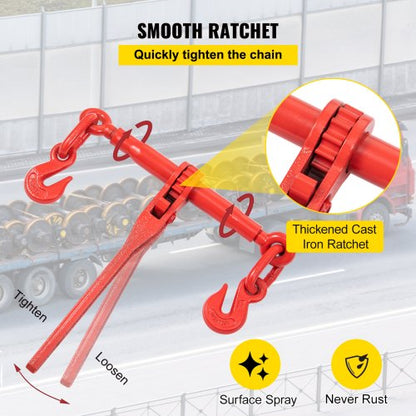 516 Grade 80 Chain Binder Set 6600LBS Capacity Tie Down Kit With 21 Chains  Grab Hooks  Ideal For T 5