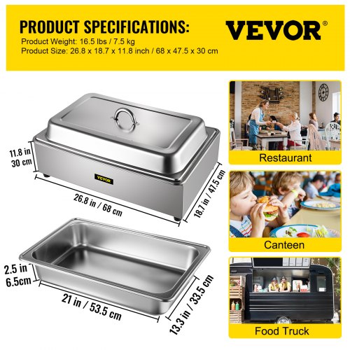 Commercial Food Warmer 95 Qt Stainless Steel Bain Marie Buffet Steamer With Lid FullSize 1 Pot Stea 7