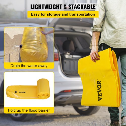 24 Ft Length X 12 In Height Reusable PVC Water Diversion Tubes Lightweight Flood Barrier For Doorwa 6