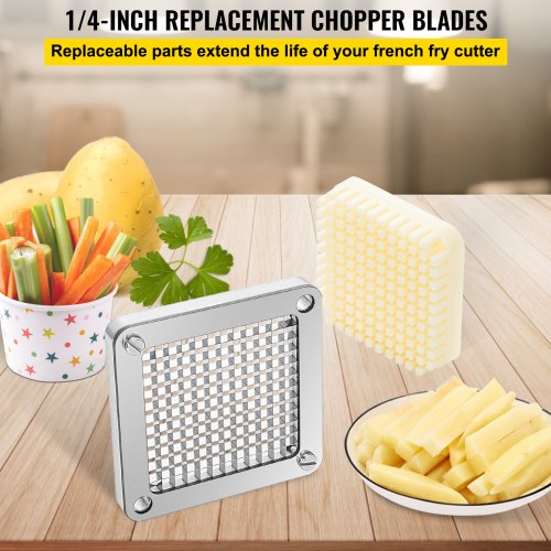 Stainless Steel French Fry Cutter Blades 3 PCS  6 Knives Replacement Dicer Parts  Push Block For Un 2