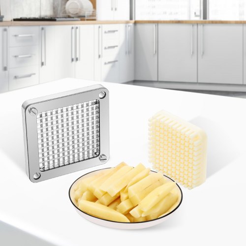 Stainless Steel French Fry Cutter Blades (3 PCS + 6 Knives), Replacement Dicer Parts & Push Block for Uniform 1/4 Potato