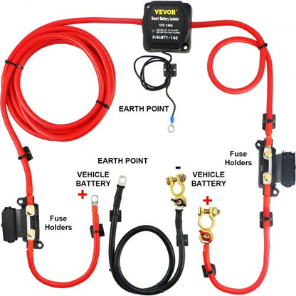 12V 140AMP Automatic Dual Battery Isolator Kit With 6mtr Cables Voltage Sense Relay VSR For RV Mari 1