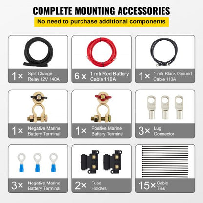 12V 140AMP Automatic Dual Battery Isolator Kit With 6mtr Cables Voltage Sense Relay VSR For RV Mari 3