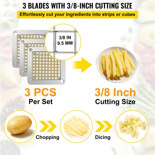 3 PCS 38 French Fry Cutter Blades With 6 Extra Knives Stainless Steel Replacement Dicer Parts 3