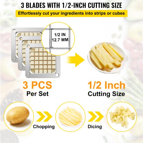 Commercial 12 Inch French Fry Cutter Blades 3 PCS Stainless Steel Replacement Sets With 6 Extra Kni 2