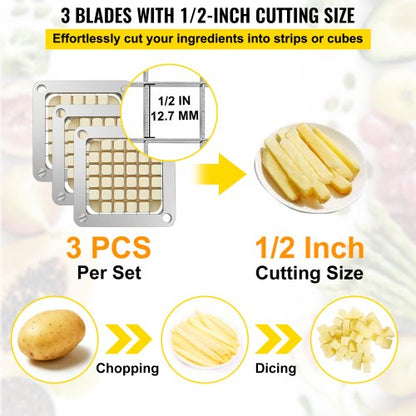 Commercial 12 Inch French Fry Cutter Blades 3 PCS Stainless Steel Replacement Sets With 6 Extra Kni 2