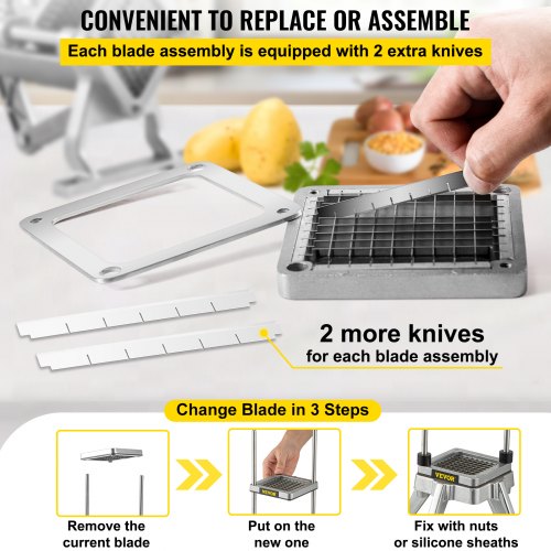 Commercial 12 Inch French Fry Cutter Blades 3 PCS Stainless Steel Replacement Sets With 6 Extra Kni 3