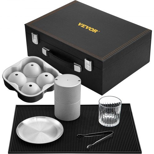 Ice Ball Press Kit Anodized 7075 Aluminum W Silicone Moulds Large Mat Stainless Steel Tong  Two Gla 1