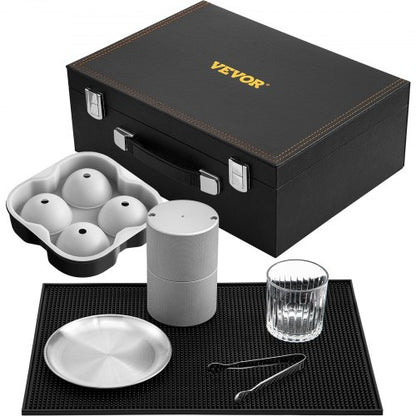 Ice Ball Press Kit Anodized 7075 Aluminum W Silicone Moulds Large Mat Stainless Steel Tong  Two Gla 1