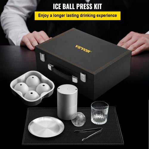 Ice Ball Press Kit Anodized 7075 Aluminum W Silicone Moulds Large Mat Stainless Steel Tong  Two Gla 2