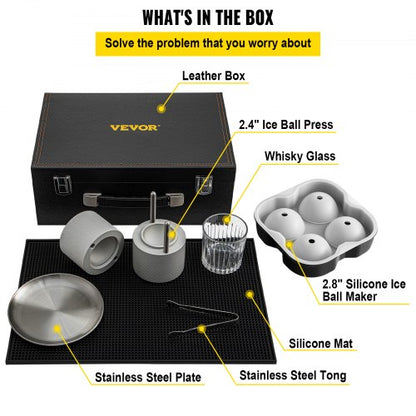 Ice Ball Press Kit Anodized 7075 Aluminum W Silicone Moulds Large Mat Stainless Steel Tong  Two Gla 3