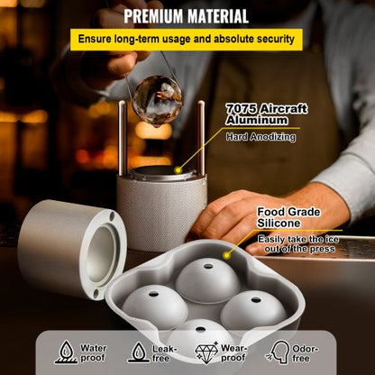 Ice Ball Press Kit Anodized 7075 Aluminum W Silicone Moulds Large Mat Stainless Steel Tong  Two Gla 5