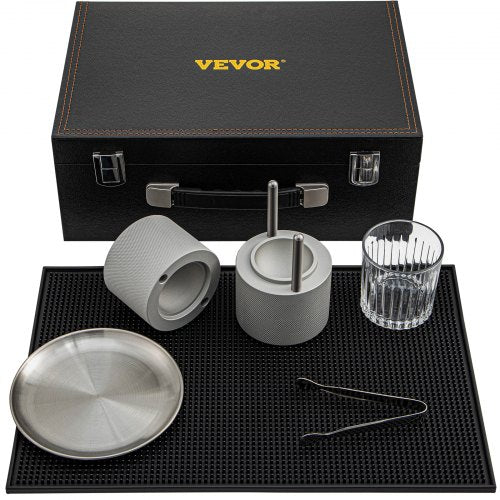 Ice Ball Press Kit Anodized 7075 Aluminum W Silicone Moulds Large Mat Stainless Steel Tong  Two Gla 7