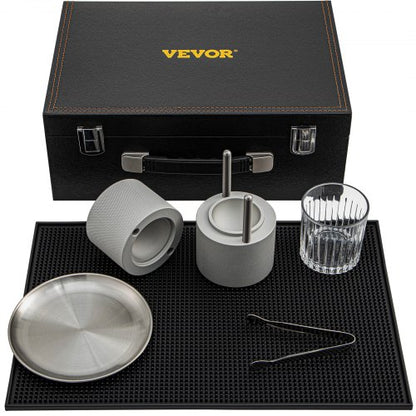 Ice Ball Press Kit Anodized 7075 Aluminum W Silicone Moulds Large Mat Stainless Steel Tong  Two Gla 7