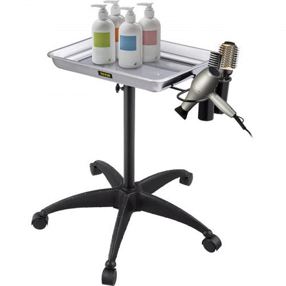 Height Adjustable Salon Tray Stainless Steel Mobile Utility Cart With 2 Cups  1 Metal Ring  Ideal F 1