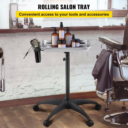 Height Adjustable Salon Tray Stainless Steel Mobile Utility Cart With 2 Cups  1 Metal Ring  Ideal F 2