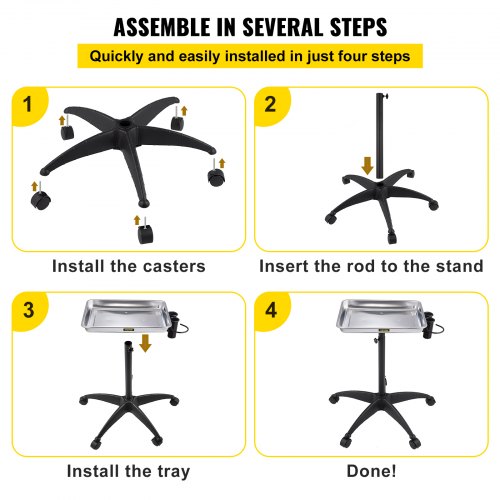 Height Adjustable Salon Tray Stainless Steel Mobile Utility Cart With 2 Cups  1 Metal Ring  Ideal F 6