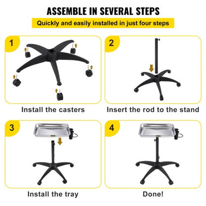 Height Adjustable Salon Tray Stainless Steel Mobile Utility Cart With 2 Cups  1 Metal Ring  Ideal F 6