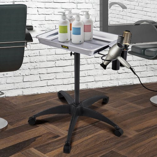 Height Adjustable Salon Tray, Stainless Steel Mobile Utility Cart with 2 Cups & 1 Metal Ring – Ideal for SPA, Clinic