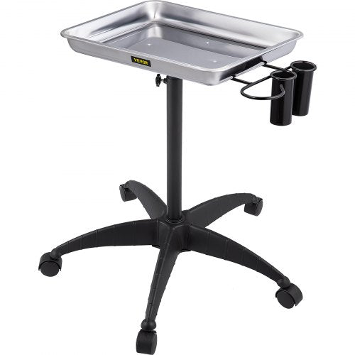Height Adjustable Salon Tray Stainless Steel Mobile Utility Cart With 2 Cups  1 Metal Ring  Ideal F 7