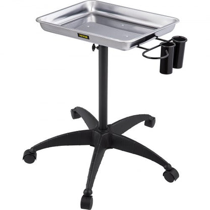 Height Adjustable Salon Tray Stainless Steel Mobile Utility Cart With 2 Cups  1 Metal Ring  Ideal F 7