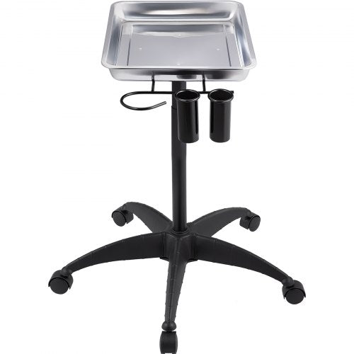 Height Adjustable Salon Tray Stainless Steel Mobile Utility Cart With 2 Cups  1 Metal Ring  Ideal F 8