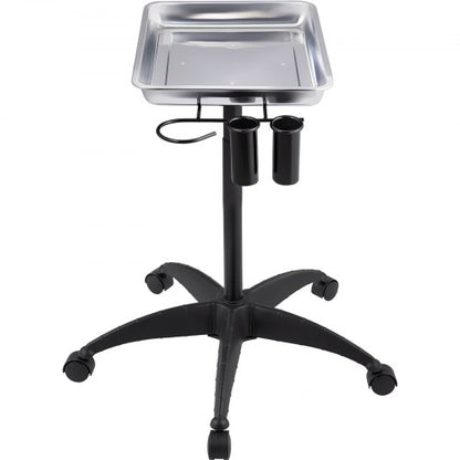 Height Adjustable Salon Tray Stainless Steel Mobile Utility Cart With 2 Cups  1 Metal Ring  Ideal F 8