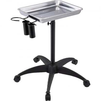 Height Adjustable Salon Tray Stainless Steel Mobile Utility Cart With 2 Cups  1 Metal Ring  Ideal F 9