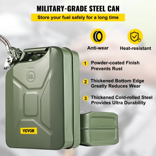 HeavyDuty 53 Gallon  20L MilitaryStyle Jerry Can Rustproof Steel Fuel Container With Flexible Spout 3