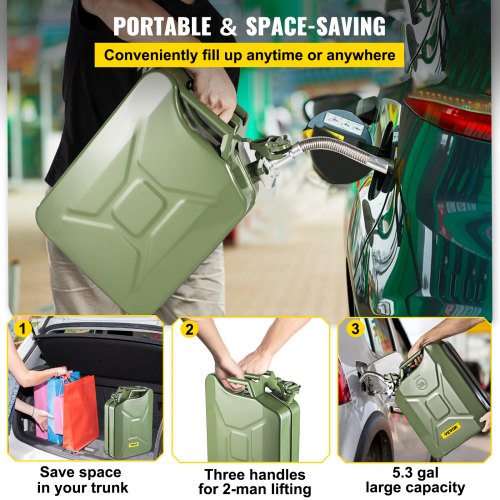 HeavyDuty 53 Gallon  20L MilitaryStyle Jerry Can Rustproof Steel Fuel Container With Flexible Spout 6