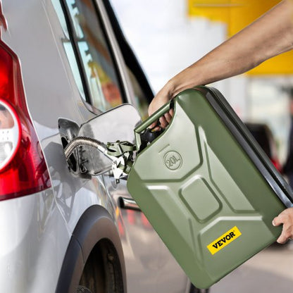 Heavy-Duty 5.3 Gallon / 20L Military-Style Jerry Can, Rustproof Steel Fuel Container with Flexible Spout for Cars