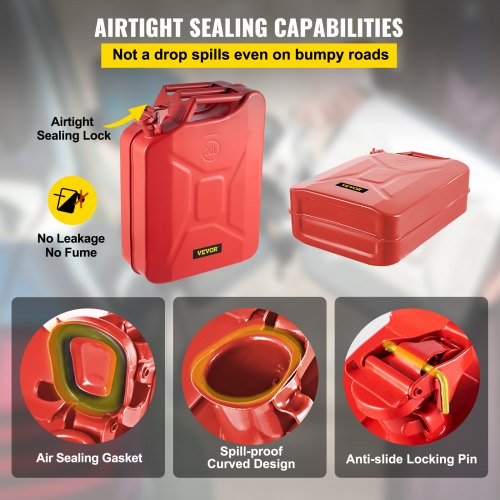 20L Portable Jerry Gas Can with Flexible Spout System, 2PCS Rustproof & Heat-Resistant Steel Fuel Tanks for Cars