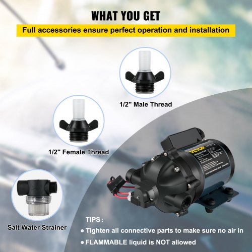 DC Washdown Pump, GPM PSI Self Priming Water Pump w/ EPDM Valve & Salt Water Strainer, for RV, Boat, Marine Deck & Yacht