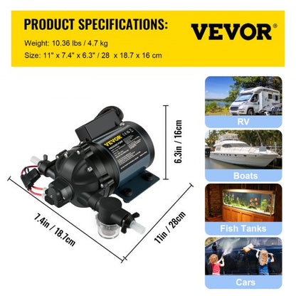 DC Washdown Pump, GPM PSI Self Priming Water Pump w/ EPDM Valve & Salt Water Strainer, for RV, Boat, Marine Deck & Yacht