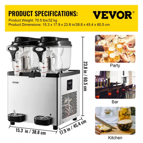 Commercial Slushy Machine Tanks Cups, Stainless Steel Margarita Smoothie Frozen Drink Maker, Perfect for Supermarkets